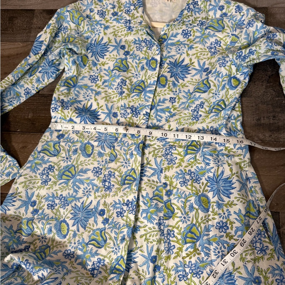 LIVRO Blue Floral Cotton Maxi Dress | Long Sleeve Button Front | India Made‎ | S - Picture 6 of 8